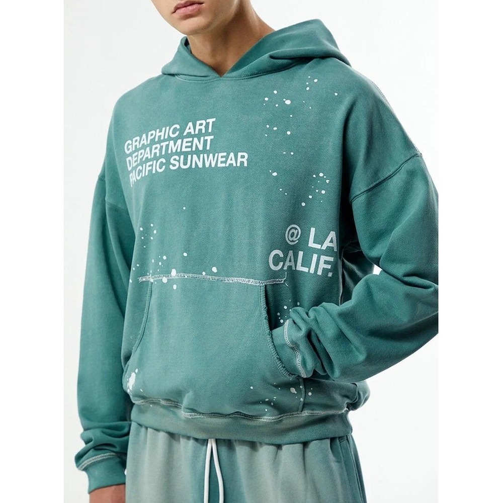 PacSun Terrain Hoodie Mens Medium Green Wash Paint Splatter Graphic Streetwear